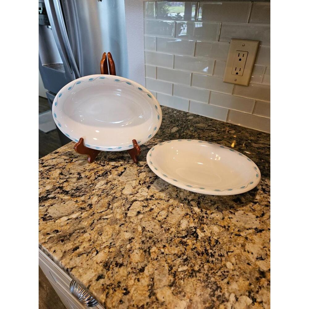 Homer Laughlin Set of 2 Oval Restaurantwear 10" Serving Bowls - Turquoise/Gray